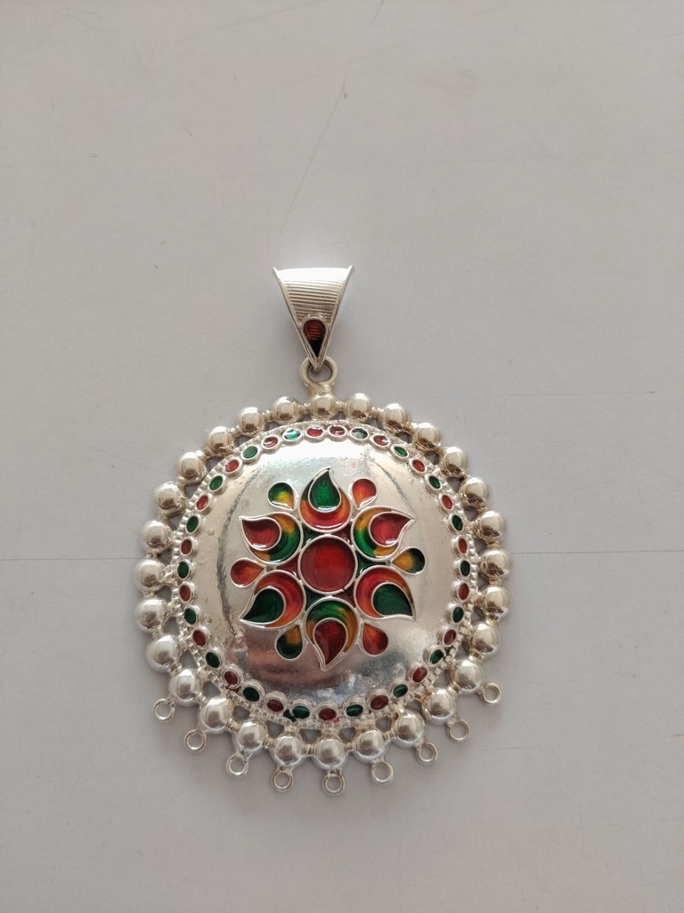 Authentic 925 Pure Silver Rajasthani Meenakari Locket Pendant (15 Grams) | Kesriya Jewellers