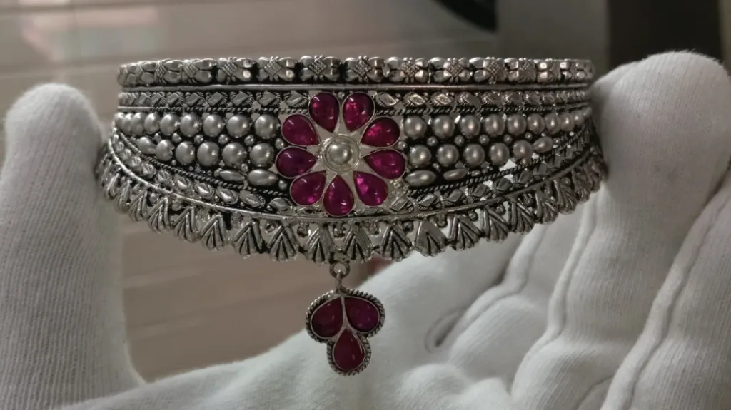 Pink stone choker